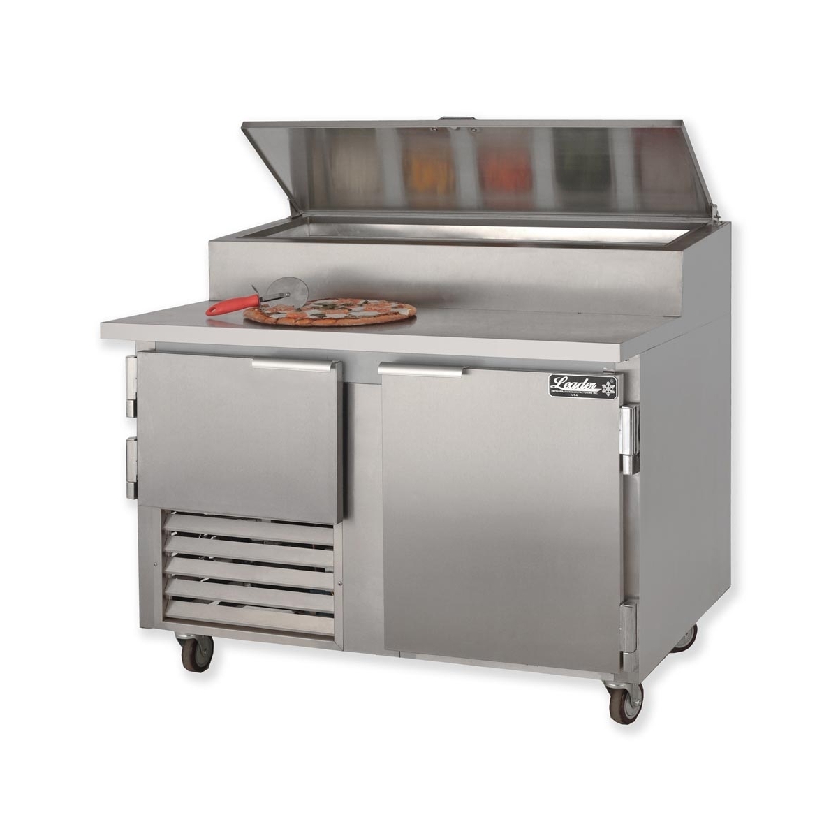 Leader ESPT48 48" Stainless Steel Top Refrigerated Pizza Prep Table with 1 Full &