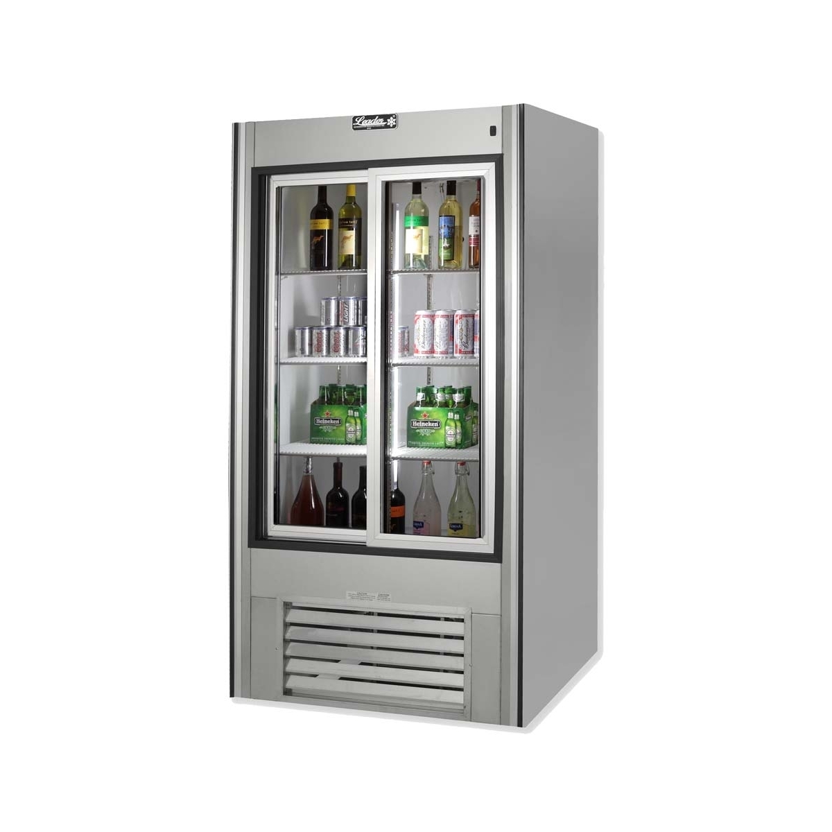 Leader ESLS38 38" 2 Sliding Glass Door Stainless Steel Merchandiser Refrigerator