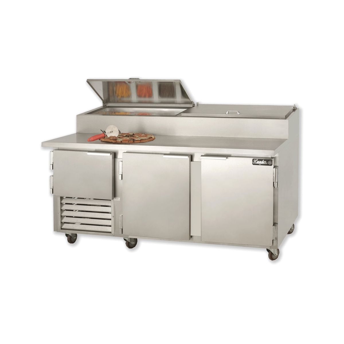 Leader ESPT72 72" Stainless Steel Top Refrigerated Pizza Prep Table with 2 Full &