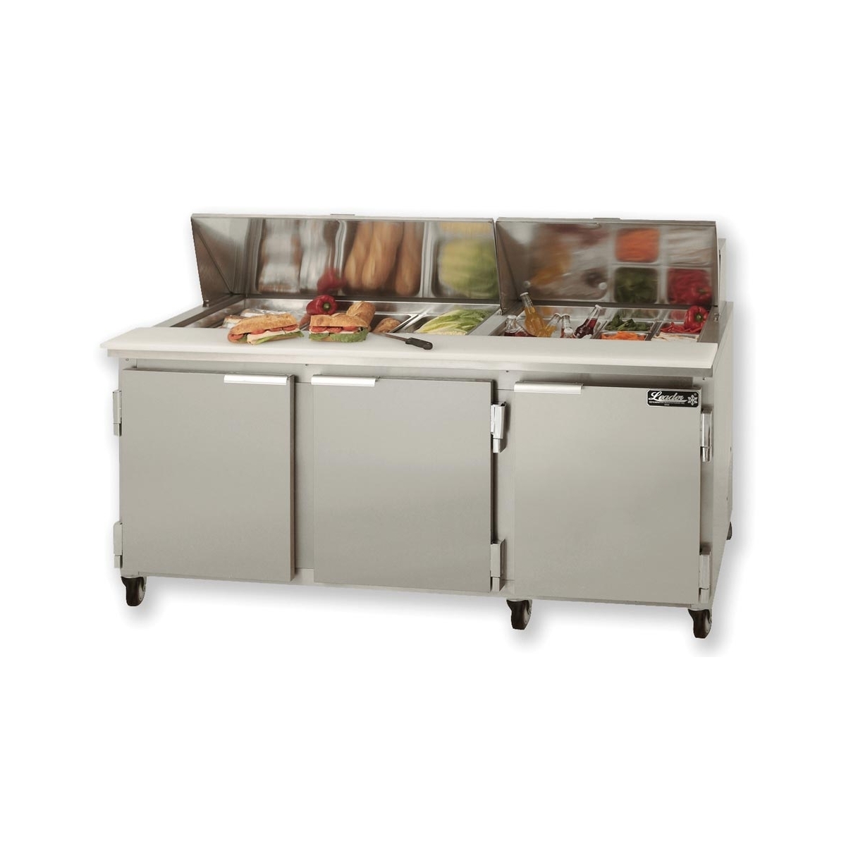 Leader ESLM72 72" 3 Door Mega Top Bain Marie / Sandwich & Salad Refrigerated Prep